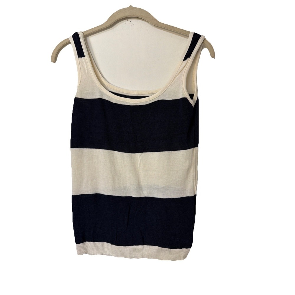 Vtg 90s American Apparel Navy White Sleeveless Knit Top Womens S Made in USA